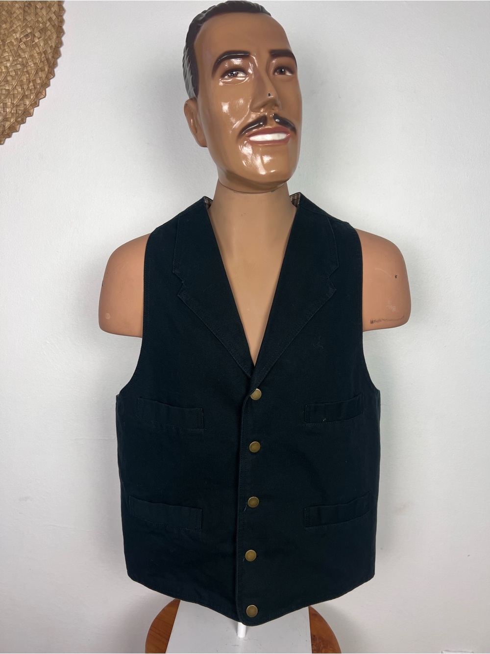 Scully Black Men's Button-Front Cotton Canvas Buckle Back Western Vest L